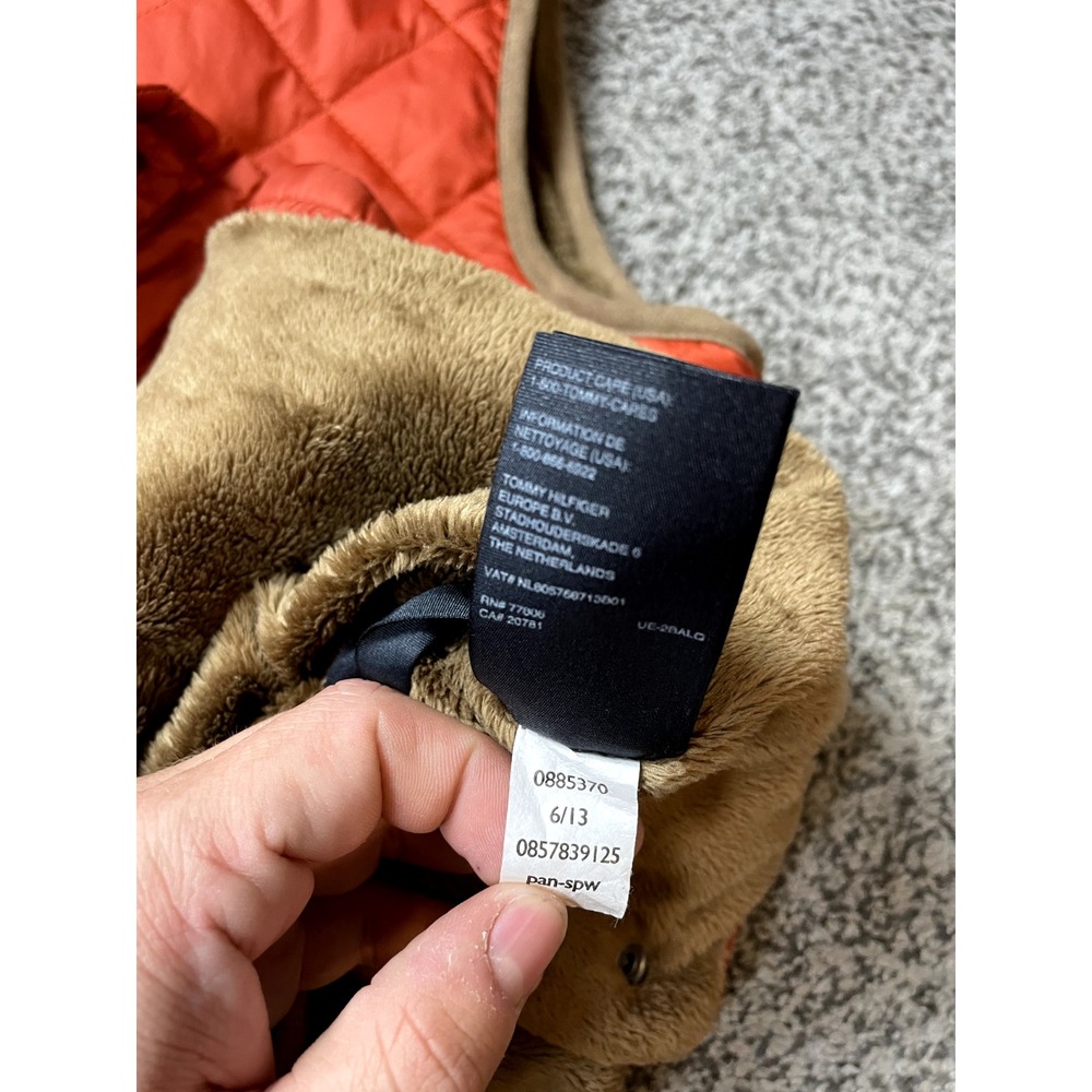 Tommy Hilfiger‎ Vest Women's L Orange Quilted Faux Fur Corduroy Full Zip Pockets - Picture 9 of 16
